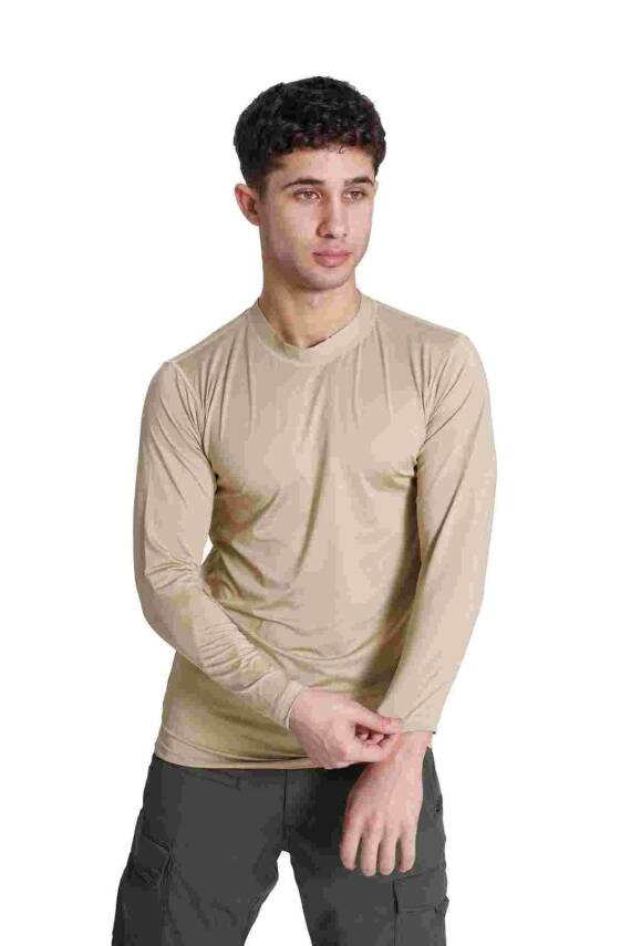 Microfiber Uzun Kol Bej - 1